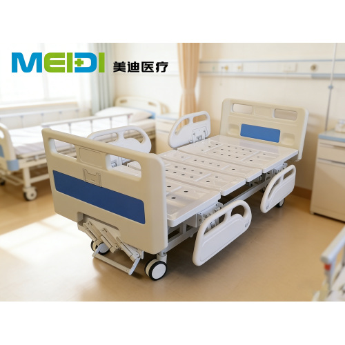 Manual 3-Crank Hospital Bed Perforated Surface, Central Brake System, Premium Headboard