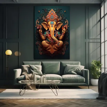 Indian Decorative Wall Paintings: Ganesha Portrait Posters, Prints, and Modern Canvas Art