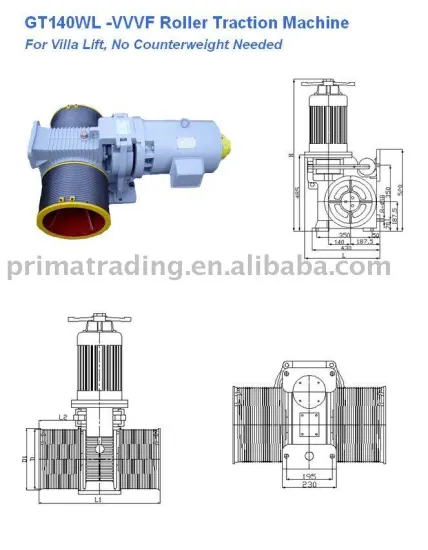 Elevator motor- VVVF Roller Traction Machine GT140 WL VVVF(900-2000kg)