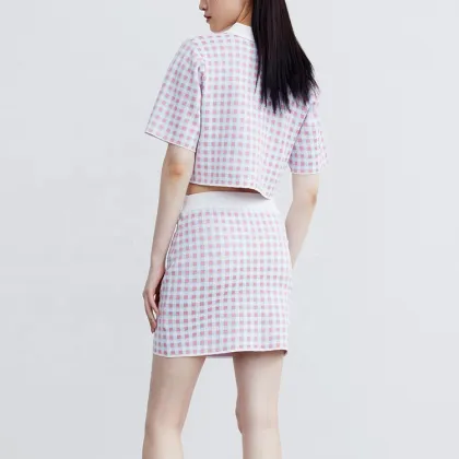 Custom Women's Diamond Check Skirt Dress Suit Set