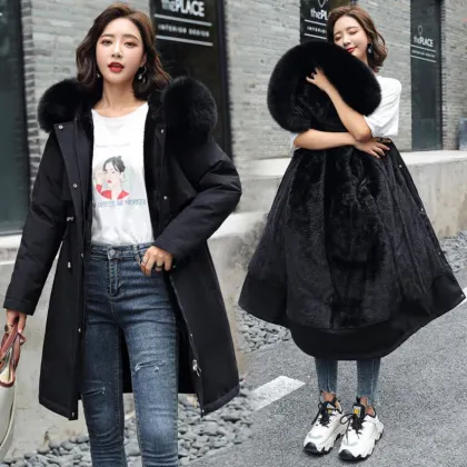 Luxury Fur Hood Women's Winter Jacket with Natural Goose Down