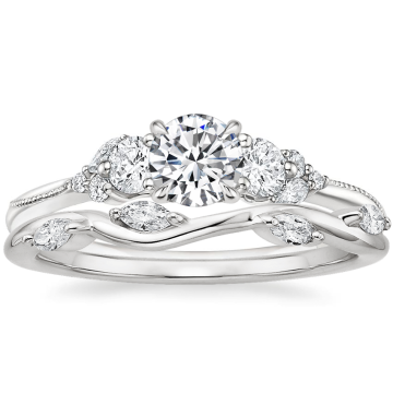 Lab Diamond Botanical Bridal Ring Set เครื่องประดับดอกไม้