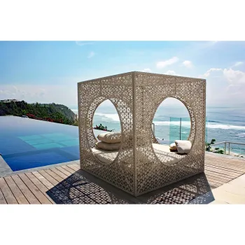 HJ HOME Waterproof Rattan Patio Furniture: Luxury Double Lounger Outdoor Daybed with Garden Pool and Sun Bed Canopy
