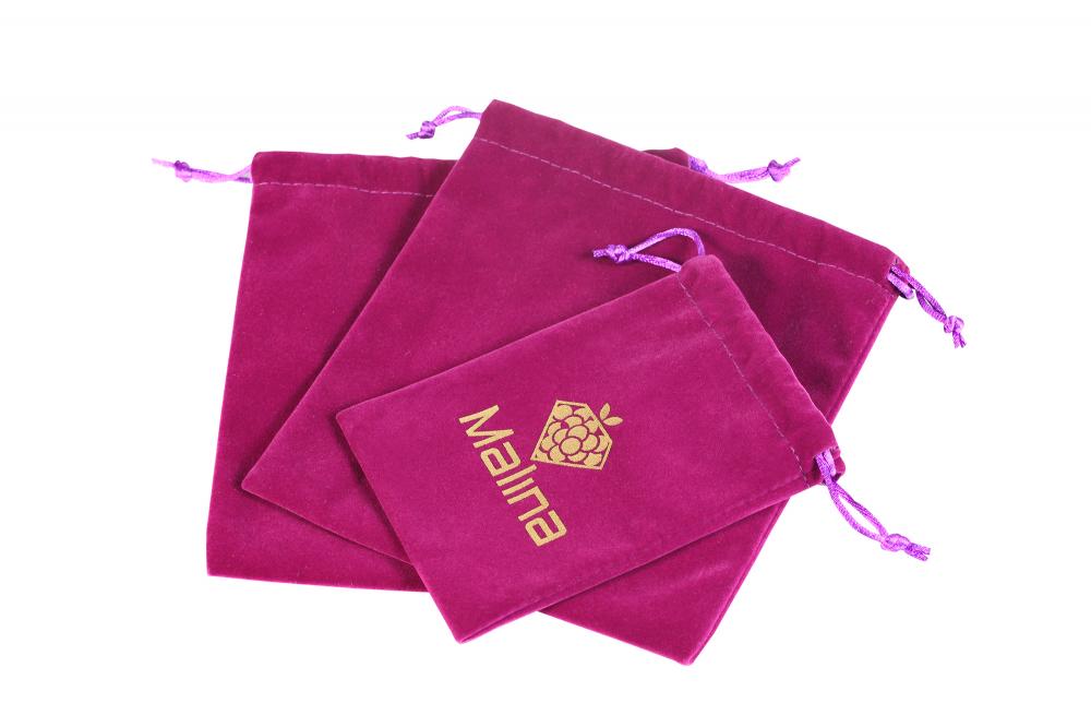 Drwawstring Purple velvet bag with gold logo 