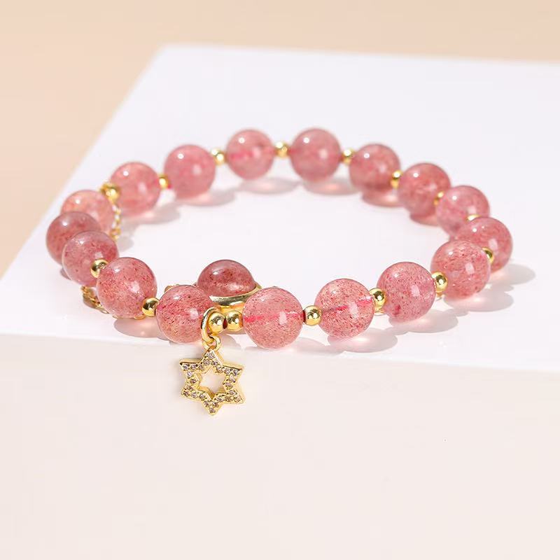 Bracelet de cuentas de suerte de cuarzo de fresa natural
