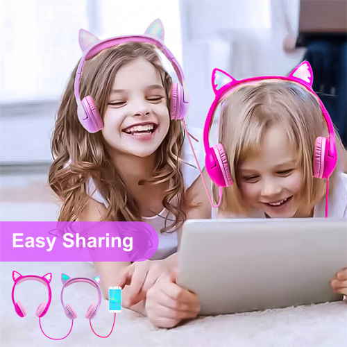 Cat Ears LED Light Up Headset Safe Volume Limited 85 dB for Children Kids Hefs With Microphone