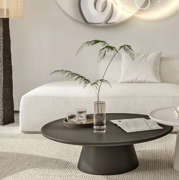 Modern Wooden Coffee Table with Disc Base for Family Living Rooms