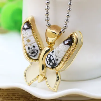 18K gold  butterfly pendant  millefiori jewelry