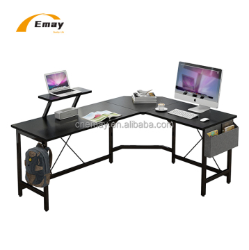 L-Shaped Wooden Home Office Gaming Desk with Monitor Stand