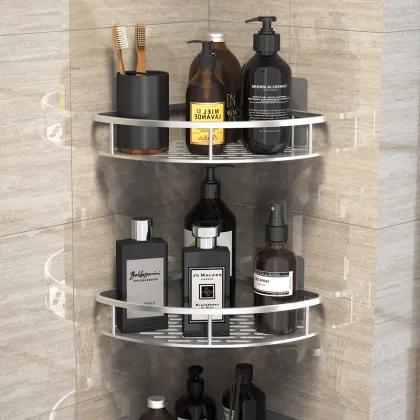 Metal Bathroom Wall-Mounted Floating Corner Shelves Organizer