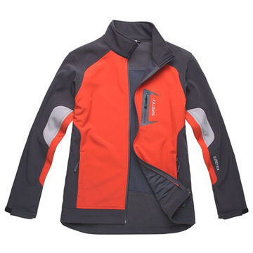Men's zip through soft shell jacket with contrast color details