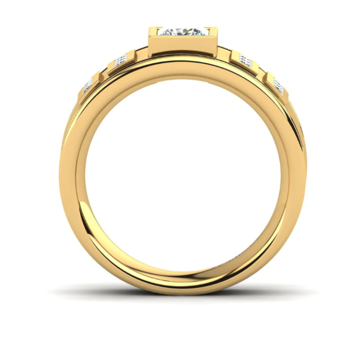 꽃무늬 주얼리 18K 프린세스 컷 남성용 반지