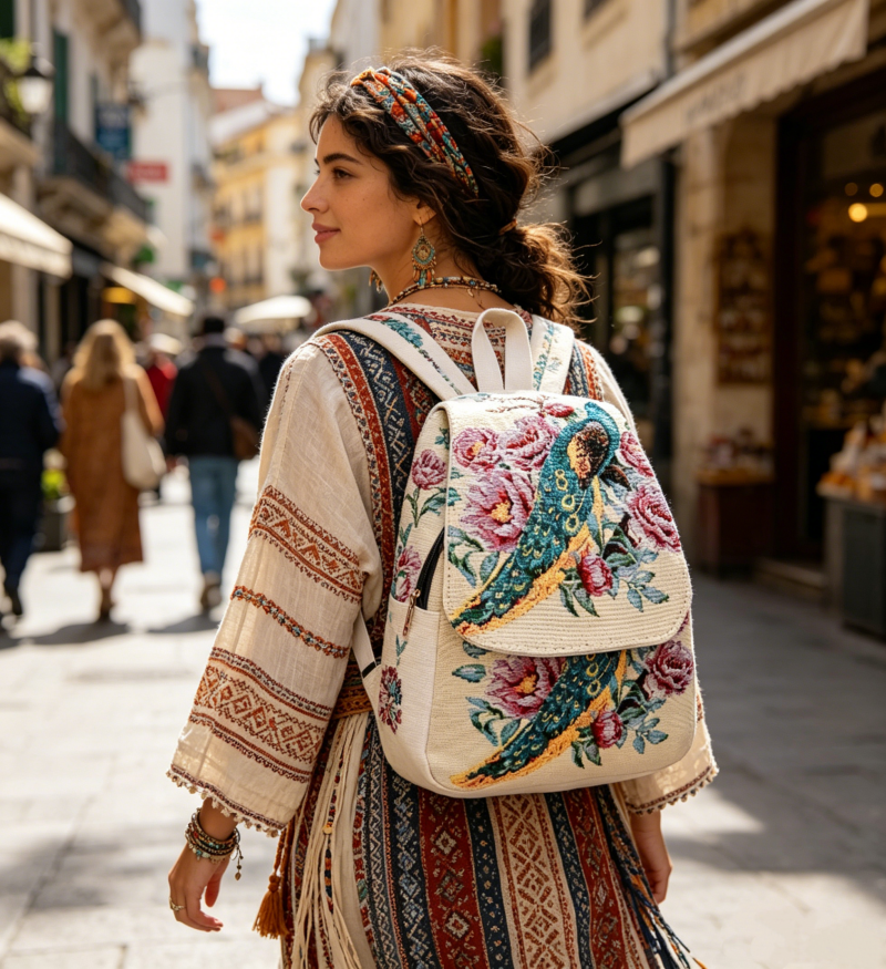 Yarn-dyed print backpack