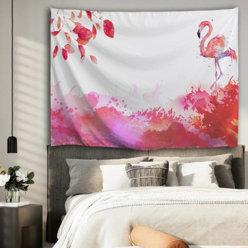 Pink Flamingo Tapestry Plants Leaf Wall Hanging Watercolor Tropical Garden Tapestry for Livingroom Bedroom Home Dorm Decor