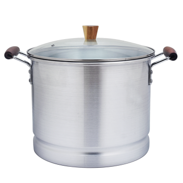 Aluminum Tamale and Seafood Steamer Stockpot Set with Wood Handles and Glass Lid in Various Quart Sizes (8, 12, 16, 20, 24, 32)