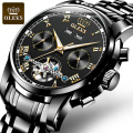 OLEVS 6607 Heren Roestvrij Staal Automatische Mechanische Horloges Klassieke Armband Waterbestendig Met Datum Week Groen Luxe Horloge