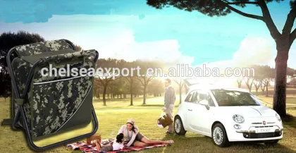 Camo style fishing chair with cooler bag