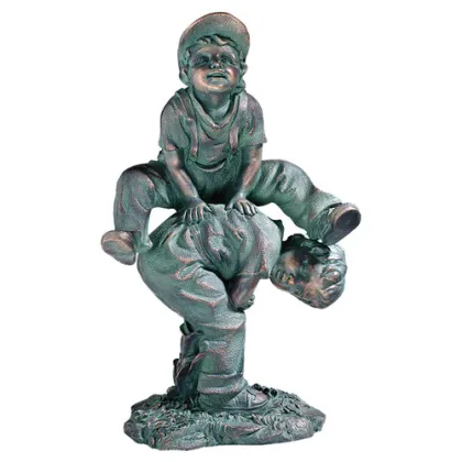 bronze two kids playing leapfrog statue for sale
