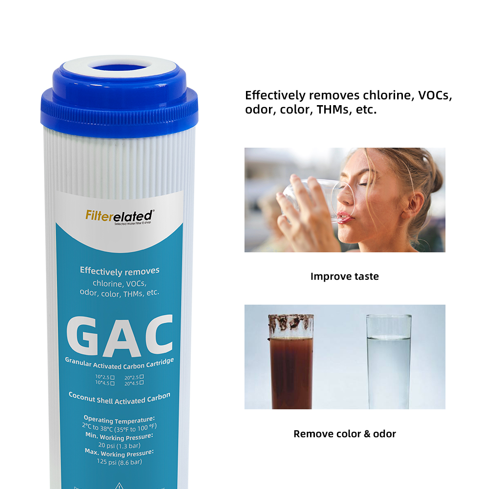 Cartucce filtro ad acqua in carbonio attivati ​​su misura CTO GAC Filtro dell'acqua di carbonio granulare 20 SL