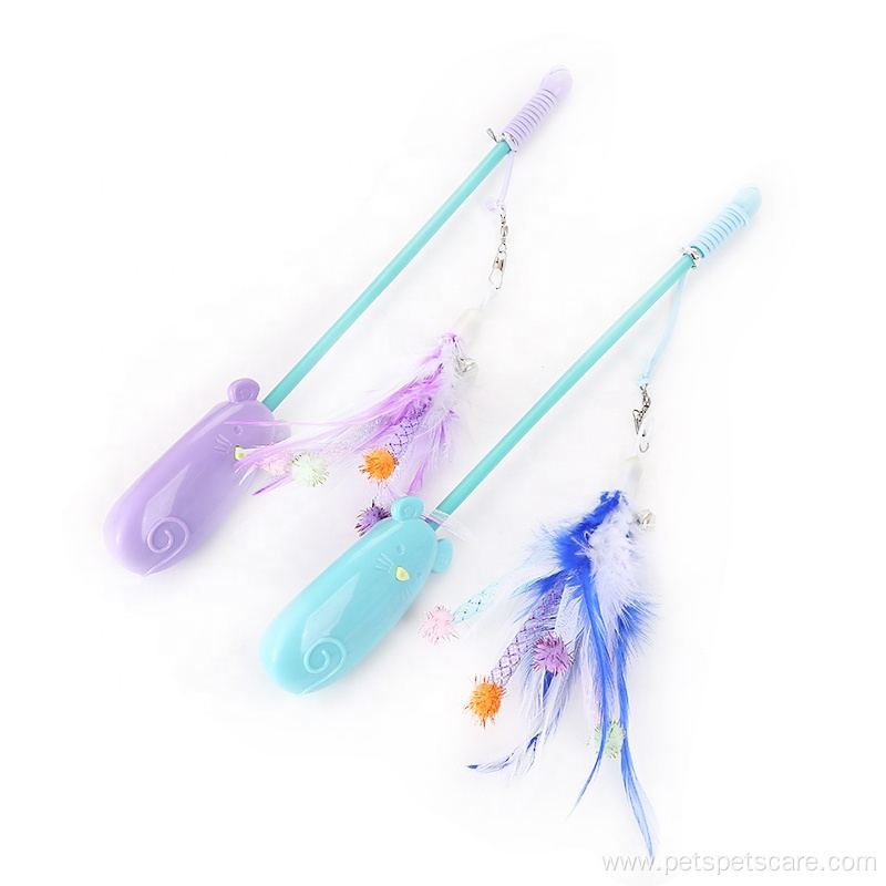 Cat stick with feather replacement head cat toys