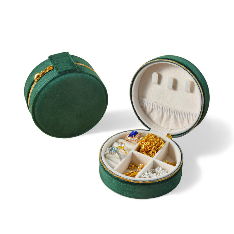 Round Earrings Rings Necklaces Zipper Storage Case