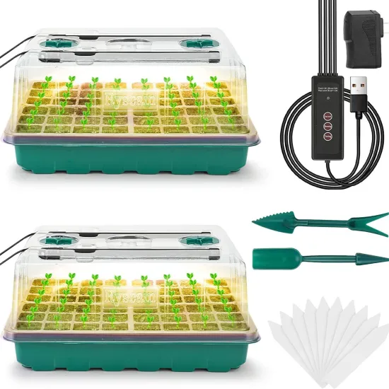 48 Cell Seed Starter Kit: Indoor Gardening Germination Trays with Dome and Base Humidity Cover for Plant Growth