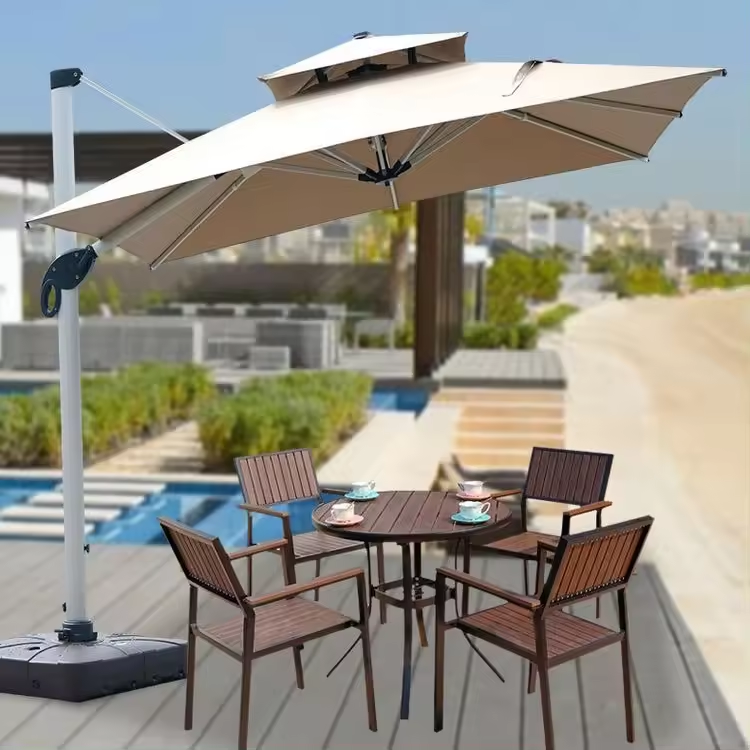 야외 우산 태양 광 11 피트 옥외 원형 오프셋 알루미늄 캔틸레버 안뜰 우산
