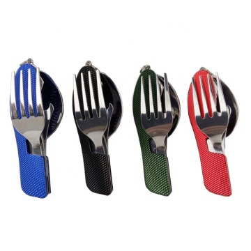 4-i-1 bärbar rostfritt stål split spork för BBQ camping picknick utomhus