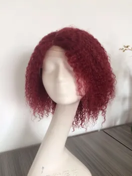 Hair product red kinky curly side part brazilian human hair lace wig