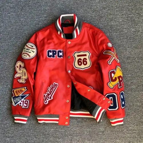 Chaqueta de béisbol roja del equipo universitario para hombres