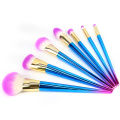 Terbaik menjual 7pcs Coloful Sintetik Make Up Berus Kit Aluminium Ferrule Swasta Lable Brush Lable Set