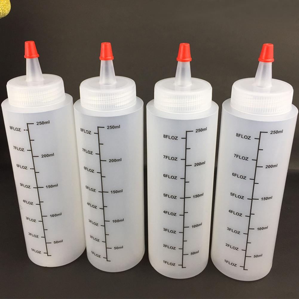 5PCS 250ML Plastic Needle-nosed Bottle With Scale Squeeze Bottle With Leak-Proof Cap Sauce Bottle Salad Squeeze Bottle