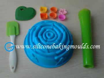 Non-stick 10pcs Silicone Baking Set With Rose Cake Mould , Silicon Spatula