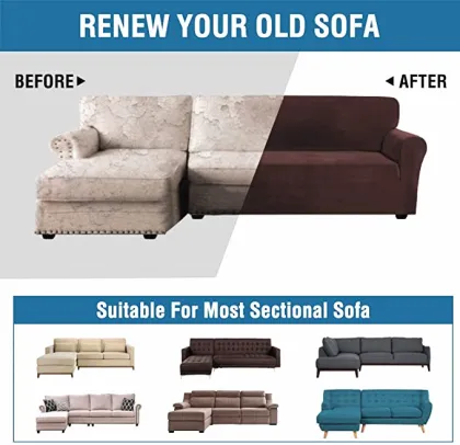 Velvet Stretch L-Shaped Thick Sofa Slipcovers