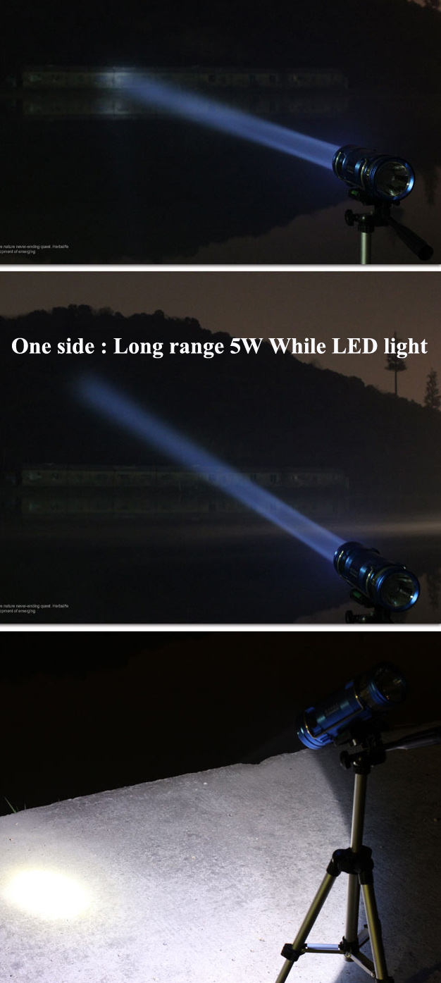 White & Blue LED Rechargeable Fishing Light Lamp Torch Tripod Dual Light Source