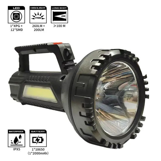 Warsun Waterproof Portable Outdoor Searchlight with Battery Indicator - 260lm, IPX5, COB Double Light Sources