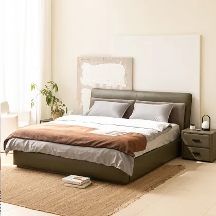 Seattle Upholstered Leather and Fabric Bed
