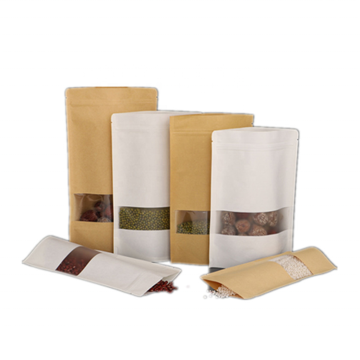 Brown and White Stand-Up Zip Lock Pouch with Window - Doypack Bag