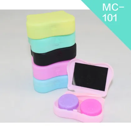 luxury cute design yellow blue pink plastic travel contact lens care kit box case