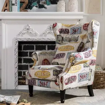 Custom Made Wing Back Accent Lounge Chair with Wood Legs, Tufted Fabric, Modern Design Armchair for Home