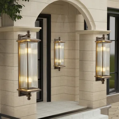 Copper Chinese Style Waterproof Wall Lights for Courtyard and Villa Exterior Lighting