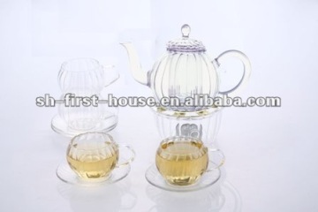 Glass teapot gift set with glass warmer & 4 cups