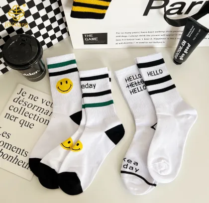 Korean version cartoon smiley face high tube socks