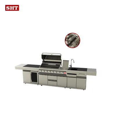 Adjustable Assemble BBQ Gas Grill Outdoor Garden Kitchen with Shelves