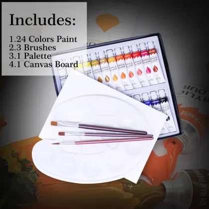 Artist Quality Acrylic Paint Set - 24 Colors Rich Pigments for Art Supplies