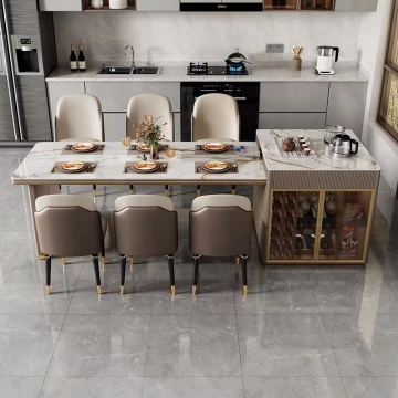 Stainless Steel Base Kitchen with Marble Top Island Dining Table Cabinet
