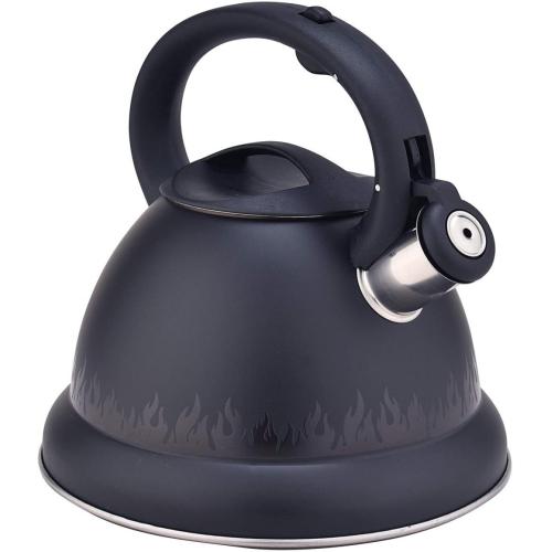 Black Flame Pattern Stainless Steel Whistling Tea Kettle