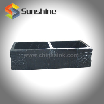 Apron Front Residential Double Basin Black Marble Kitchen Sink