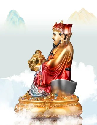 Seated Gilded Brass Statue of the God of Wealth