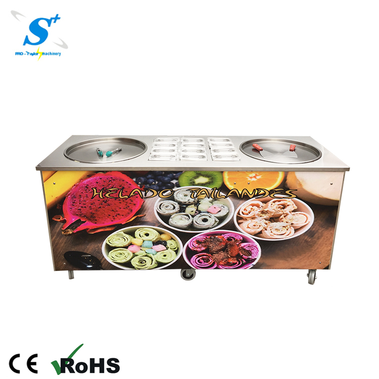 Hot sale Saudi Arabia double pan roll ice cream machine with toppings